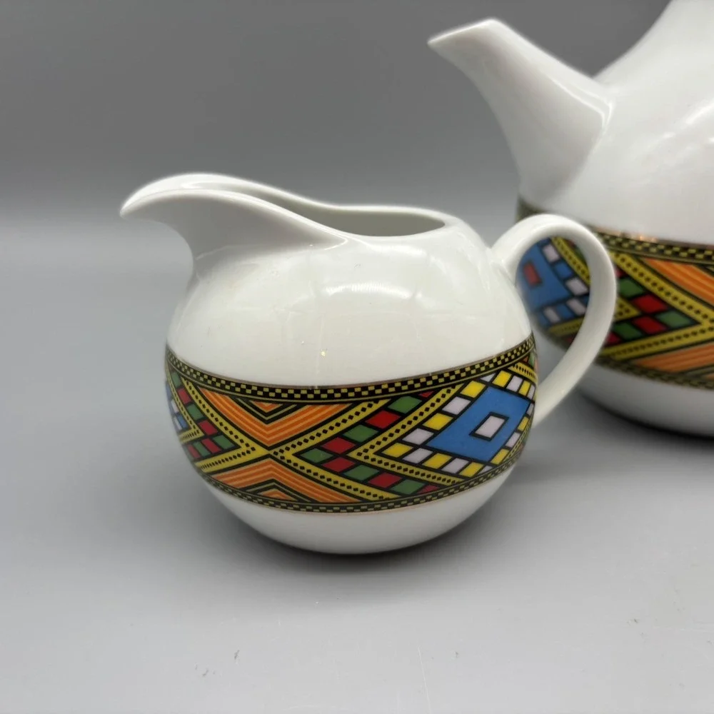 Ethiopian Coffee / Tea Pot Set Fine Porcelain Creamer And Sugar